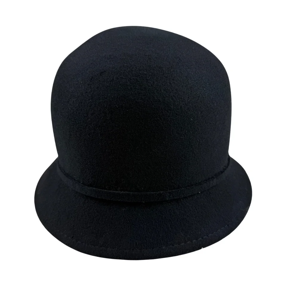 Women's Nine West Wool Black Cloche Hat with‎ Flower Felt Accent